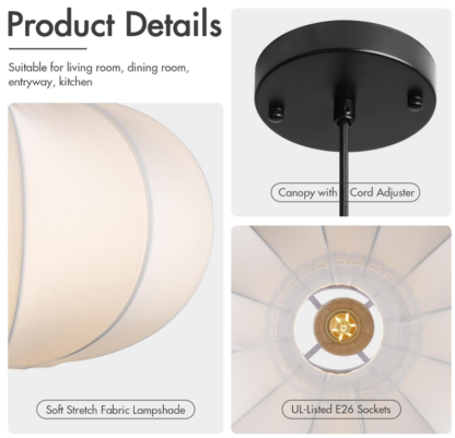 Lámpara Colgante Moderna de 40 cm con Pantalla de Tela Elástica – Altura Ajustable para Comedor, Cocina, Sala y Recibidor 💡✨ - Imagen 5