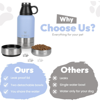 Termo de Acero Inoxidable de 950 ml con 2 Tazones Desmontables para Perros 🐶🚶‍♂️ - Imagen 2
