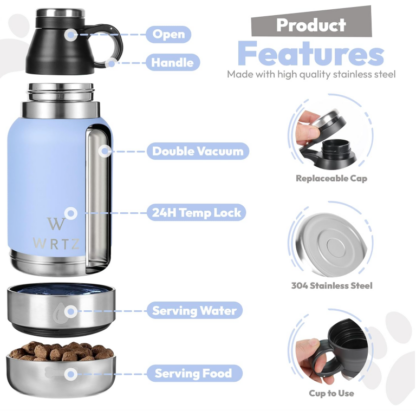 Termo de Acero Inoxidable de 950 ml con 2 Tazones Desmontables para Perros 🐶🚶‍♂️ - Imagen 6