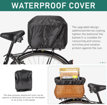 Canasto Trasero de Bicicleta de Ratán con Cubierta Impermeable 🏕️🚲 - Imagen 7