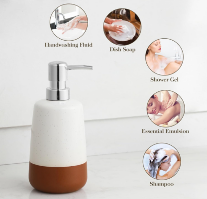 Set de Accesorios para Baño de Cerámica 4 Piezas – Dispensador, Vasos y Jabonera Khaki Blanco - Imagen 3