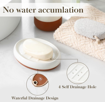 Set de Accesorios para Baño de Cerámica 4 Piezas – Dispensador, Vasos y Jabonera Khaki Blanco - Imagen 4