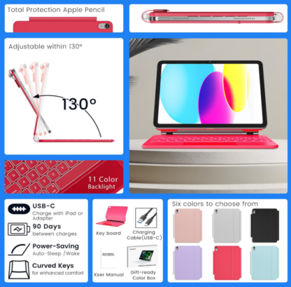 Funda con Teclado Retroiluminado para iPad 11ª/10ª Generación – con Trackpad y Soporte Magnético - Imagen 7