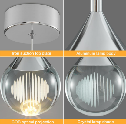 💡Lámpara Colgante Moderna de Cristal con Luz LED y Efecto de Refracción – Altura Ajustable hasta 150 cm - Imagen 9