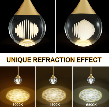 💡Lámpara Colgante Moderna de Cristal con Luz LED y Efecto de Refracción – Altura Ajustable hasta 150 cm - Imagen 2