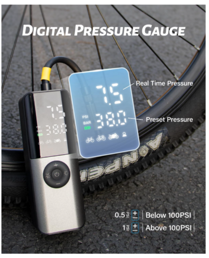 Inflador Eléctrico Portátil para Bicicleta 150 PSI con Manómetro Digital 🚲⚡️ - Imagen 10