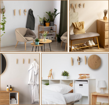 Set de 4 Ganchos de Madera Natural en Forma de Triángulo para Pared 🚪✨ - Imagen 2