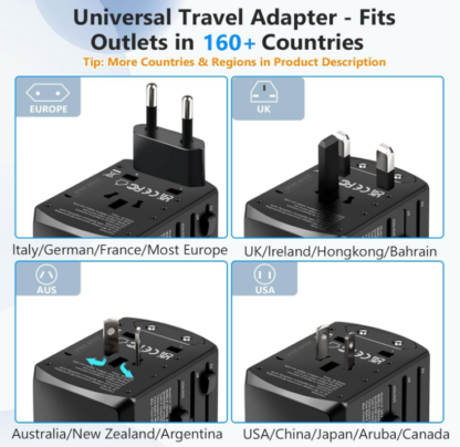 Adaptador de Corriente Universal para Viaje con 2 USB-C + 3 USB-A + Toma AC 🔌🌍✨ - Imagen 6