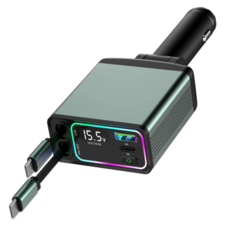 Cargador Retráctil 4 en 1 para Auto / carro con Cables Tipo-C de 80cm y 4 Puertos USB 🚗⚡🌈