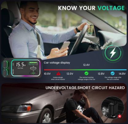 Cargador Retráctil 4 en 1 para Auto / carro con Cables Tipo-C de 80cm y 4 Puertos USB 🚗⚡🌈 - Imagen 2