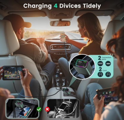 Cargador Retráctil 4 en 1 para Auto / carro con Cables Tipo-C de 80cm y 4 Puertos USB 🚗⚡🌈 - Imagen 5