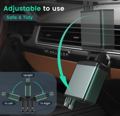 Cargador Retráctil 4 en 1 para Auto / carro con Cables Tipo-C de 80cm y 4 Puertos USB 🚗⚡🌈 - Imagen 7