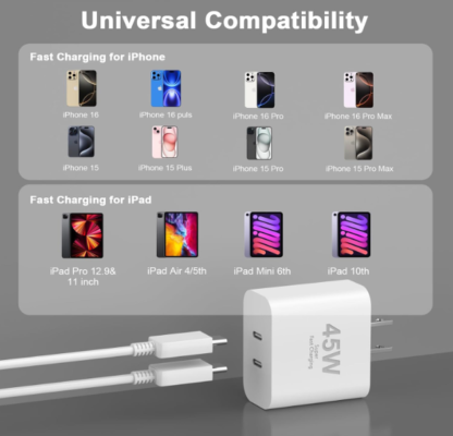 Cargador USB C Dual de 45W con 2 Cables de 3 Metros ⚡📱🔌 - Imagen 5