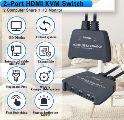 Conmutador HDMI KVM de 2 Puertos con Cables – Resolución 4K@60Hz 🌟 Ideal para Multitareas y Espacios de Trabajo Inteligentes - Imagen 8
