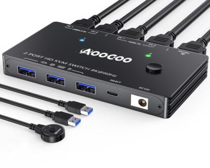 Conmutador HDMI KVM para 2 PCs y 1 Monitor 8K@60Hz con USB 3.0 y Control Remoto 🎮🖥️