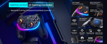 🎮 Controlador S3 Transparente de 1000Hz para Nintendo Switch, PC y Android con Base de Carga RGB 🚀 - Imagen 10