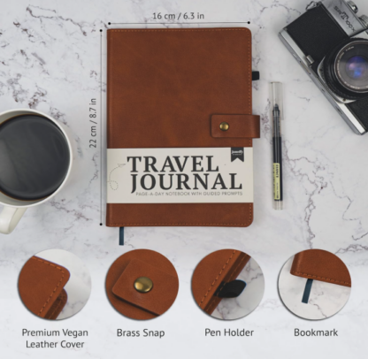 Diario de Viaje con Indicaciones A5 de 100 Páginas - Cuero Vegano y Bolsillo Integrado ✈️📓 - Imagen 3