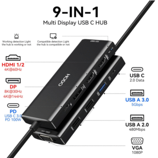 Docking Station USB-C 9 en 1 con Salida Cuádruple de Video y Carga PD 💻⚡