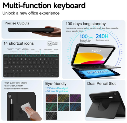 Funda Teclado Giratoria 360° con Touchpad para iPad 11” A16 (2025) y iPad 10ª Gen 10.9” (2022) – Negra ✨💼📱 - Imagen 8