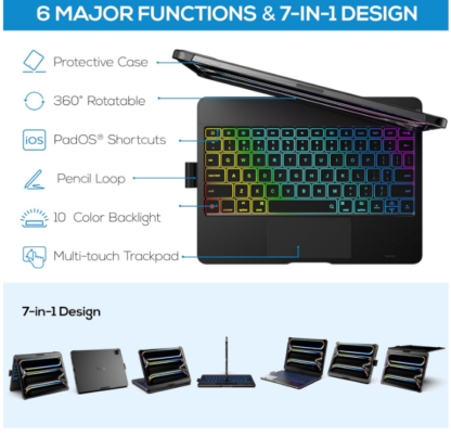 Funda con Teclado para iPad Pro 11" (M4) 2024 con Trackpad y Retroiluminación RGB (Negra)🔥🖊️💡 - Imagen 3