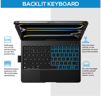 Funda con Teclado para iPad Pro 11" (M4) 2024 con Trackpad y Retroiluminación RGB (Negra)🔥🖊️💡 - Imagen 4