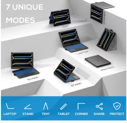 Funda con Teclado para iPad Pro 11" (M4) 2024 con Trackpad y Retroiluminación RGB (Negra)🔥🖊️💡 - Imagen 6