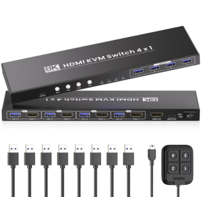 Conmutador HDMI KVM 4x1 para 8K @60Hz con 4 Puertos USB 3.0 🚀🖥️🎮