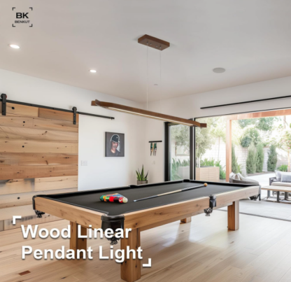 Lámpara colgante lineal de 125 cm en madera maciza con control remoto – Luz LED regulable 🌰📏💡 - Imagen 3
