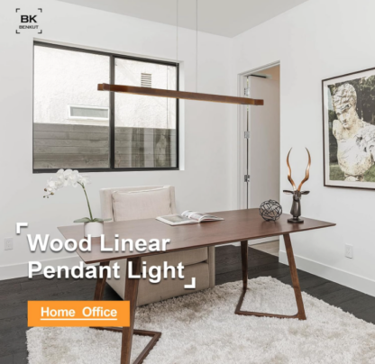 Lámpara colgante lineal de 125 cm en madera maciza con control remoto – Luz LED regulable 🌰📏💡 - Imagen 5
