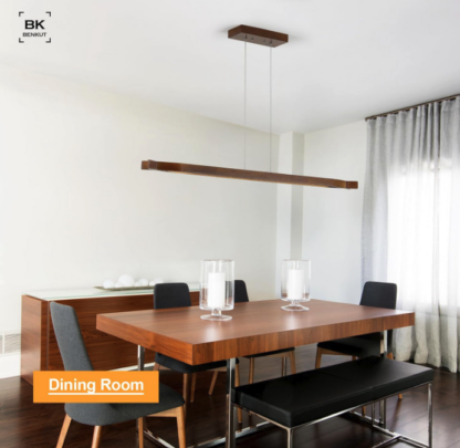 Lámpara colgante lineal de 125 cm en madera maciza con control remoto – Luz LED regulable 🌰📏💡 - Imagen 8