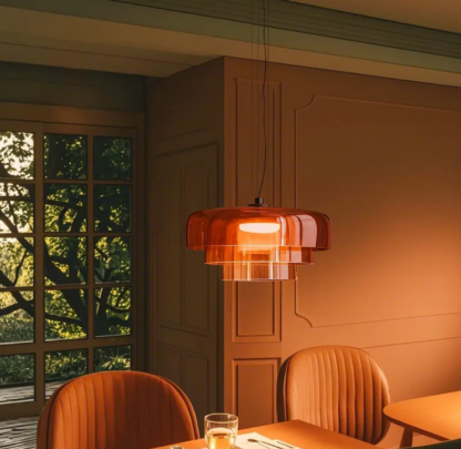 Lámpara colgante de vidrio estilo mid century color naranja de 42 cm - Imagen 7