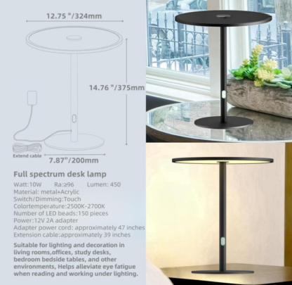 Lámpara de Escritorio LED de 37.5 cm – Luz Natural de Espectro Completo, 150 LEDs, Regulación Táctil, Diseño Minimalista Antivuelco - Imagen 6
