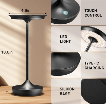 Lámpara de Mesa LED Recargable de 13 cm – Portátil, Inalámbrica, con Batería de 6000mAh, 3 Tonos de Luz y Memoria 🌟🌿 - Imagen 6