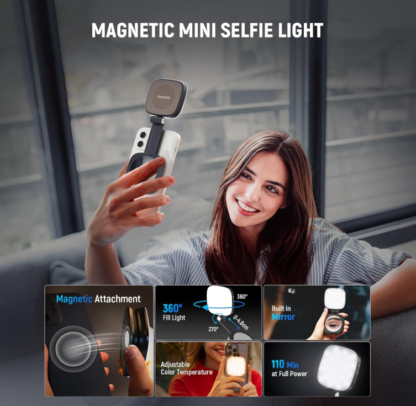 Luz de Selfie Magnética Mini con Espejo HD, 48 LEDs, 360° Rotación y Base Ajustable 🌟📱💡 - Imagen 4