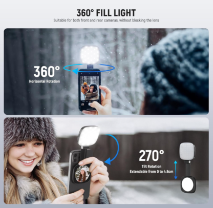 Luz de Selfie Magnética Mini con Espejo HD, 48 LEDs, 360° Rotación y Base Ajustable 🌟📱💡 - Imagen 6