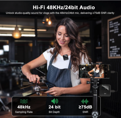 Micrófono de Solapa Inalámbrico para iPhone 16/15/14, Android, Cámara, iPad y Laptop 🎤✨ – Ideal para Grabaciones de Video, TikTok, Clases en Línea y Más - Imagen 3