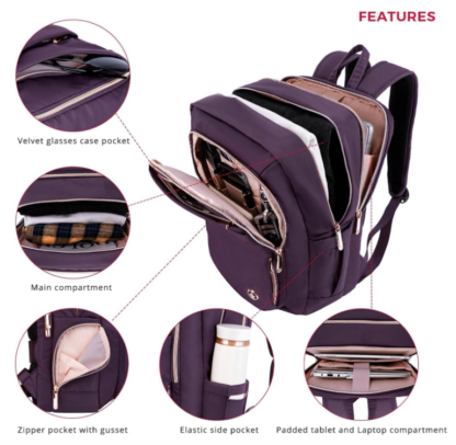 Mochila de 40.5 cm con Puerto USB y Protección RFID, Color Morado 💼🔌🧳 - Imagen 4