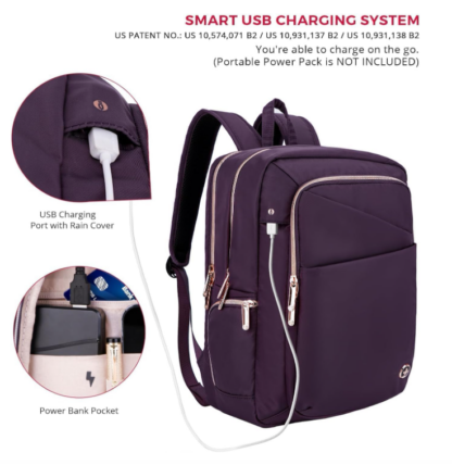 Mochila de 40.5 cm con Puerto USB y Protección RFID, Color Morado 💼🔌🧳 - Imagen 7