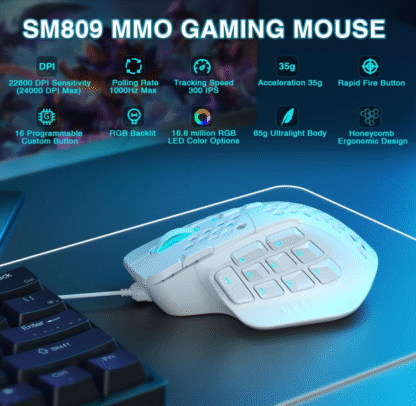 Mouse Gamer SM809 MMO con 16 Botones Programables y RGB 🎮✨ - Imagen 8