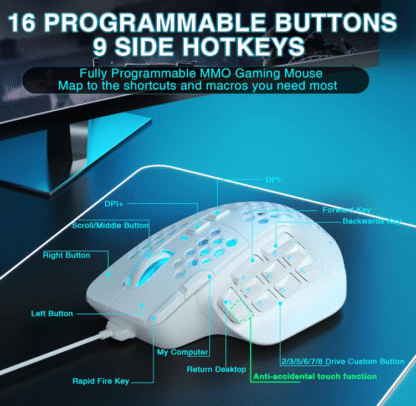 Mouse Gamer SM809 MMO con 16 Botones Programables y RGB 🎮✨ - Imagen 6