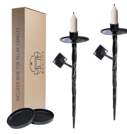 Portavelas de Pared de Acero Forjado de 30 cm – Set de 2 Candelabros Vintage Artesanales ⚒🕯️