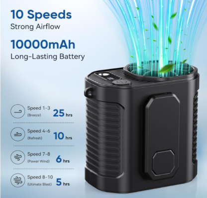 Ventilador Portátil de Cintura con 10 Velocidades, Luz LED y Power Bank de 10000mAh 💨🔋💡 - Imagen 5