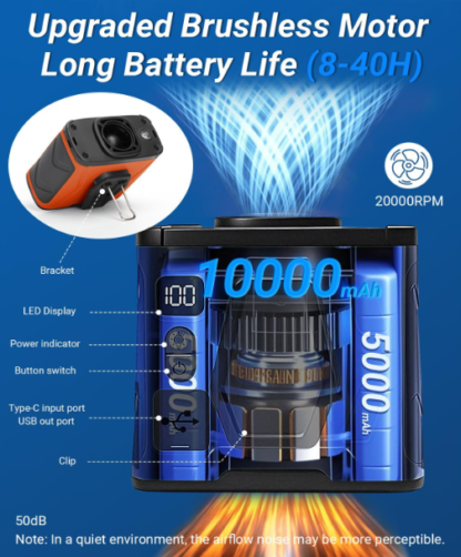 Ventilador Portátil con Clip para la Cintura y 100 Velocidades 🌬️🔋🧰 - Imagen 2