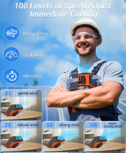Ventilador Portátil con Clip para la Cintura y 100 Velocidades 🌬️🔋🧰 - Imagen 3