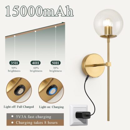 Apliques de Pared Recargables con Globo de Vidrio (Set de 2) 💡✨ - Imagen 3