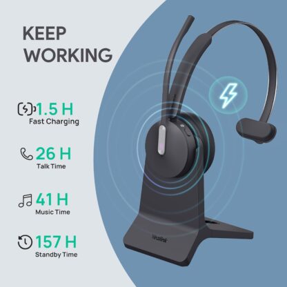 Audífono inalámbrico profesional con micrófono y base de carga 🎧📞 - Imagen 3