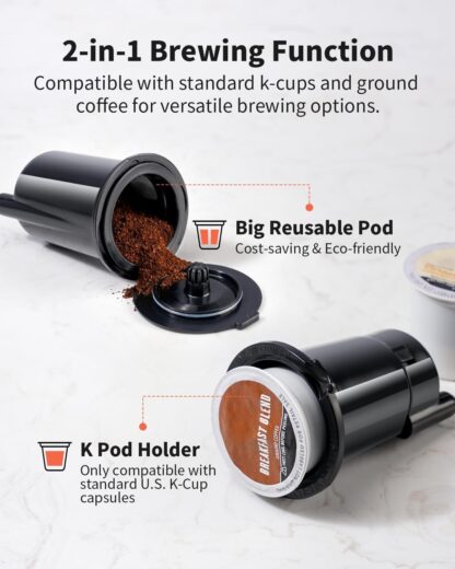 Cafetera Individual 2 en 1 para Café Caliente o Frío, Compatible con Cápsulas y Café Molido, Compacta y Rápida con Filtro Reutilizable ☕❄️ - Imagen 5
