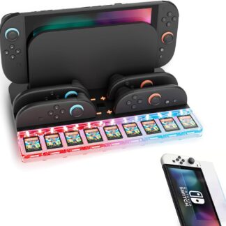 Estación de carga para Nintendo Switch 2 con luz RGB y soporte para 9 juegos 🎮✨