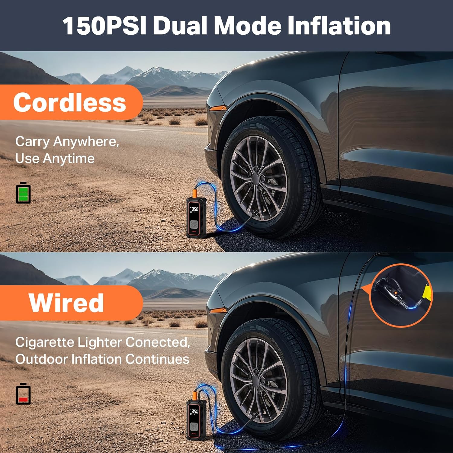 Inflador de Llantas Portátil 150 PSI con Pantalla Digital y Luz LED 🚗🔋 - Imagen 4