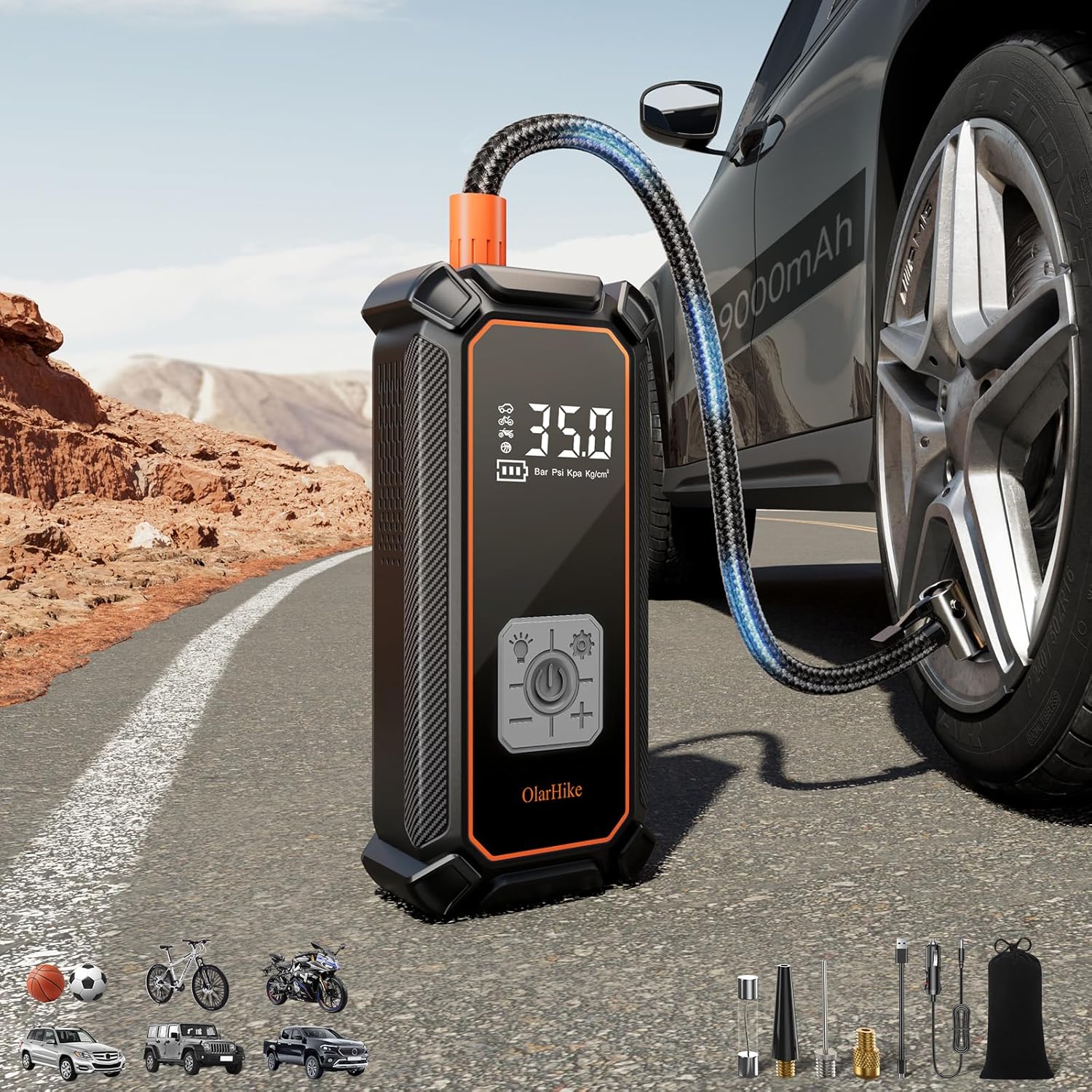 Inflador de Llantas Portátil 150 PSI con Pantalla Digital y Luz LED 🚗🔋